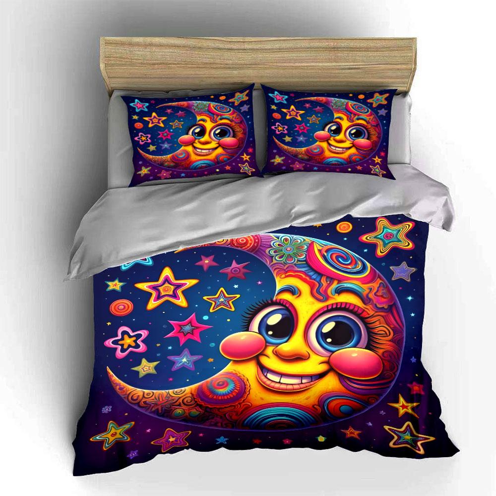 Colorful Moon Starry Decorative Set Soft Comfortable Duvet Cover Bedding Set Included 1*Duvet Cover & 2*Pillowcases, Gift
