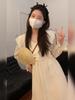 French White Ruffle Edge Dress Autumn Dress Women's New Year Small High-end Exquisite Beautiful Long Dress