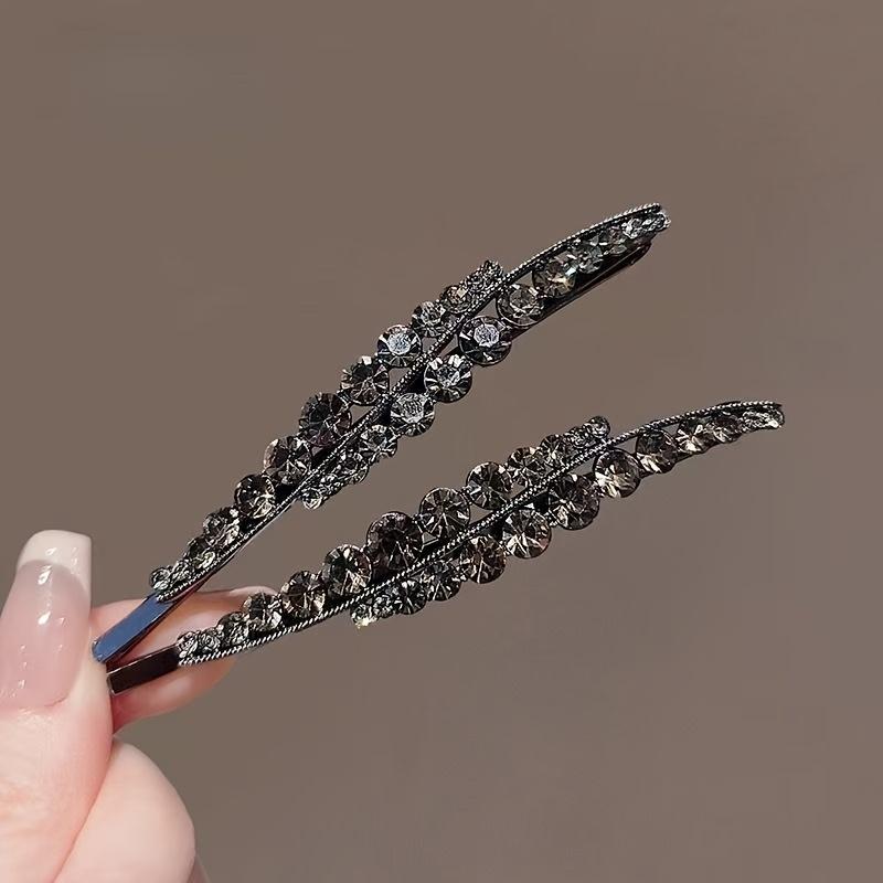 

Set of 2 Exquisite Rhinestone Side Bang Barrettes, Forehead Flyaway Hair Clips for Women, Korean-Style Fashionable High-End Delicate Clips 2 rhinestone hair clips