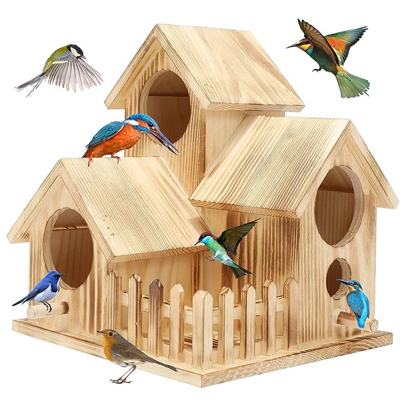 Outside Wooden Bird Nest Natural Wood Bird Hut Hummingbird House Clearance Bird Wild Nest Birdhouse Decor Garden For Craft Home
