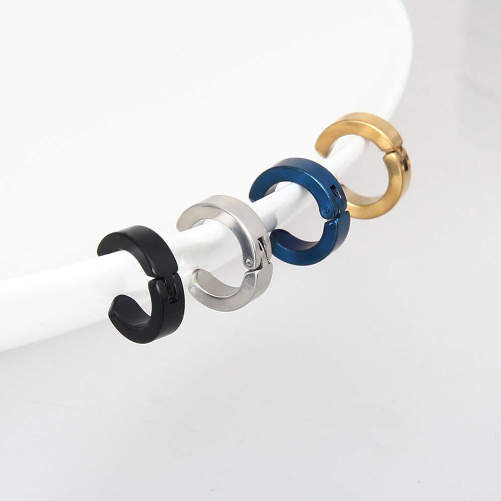 Men Street Round Geometric Circle Stainless Steel Ear Clip Ear Cuff Jewelry Hoop Earrings