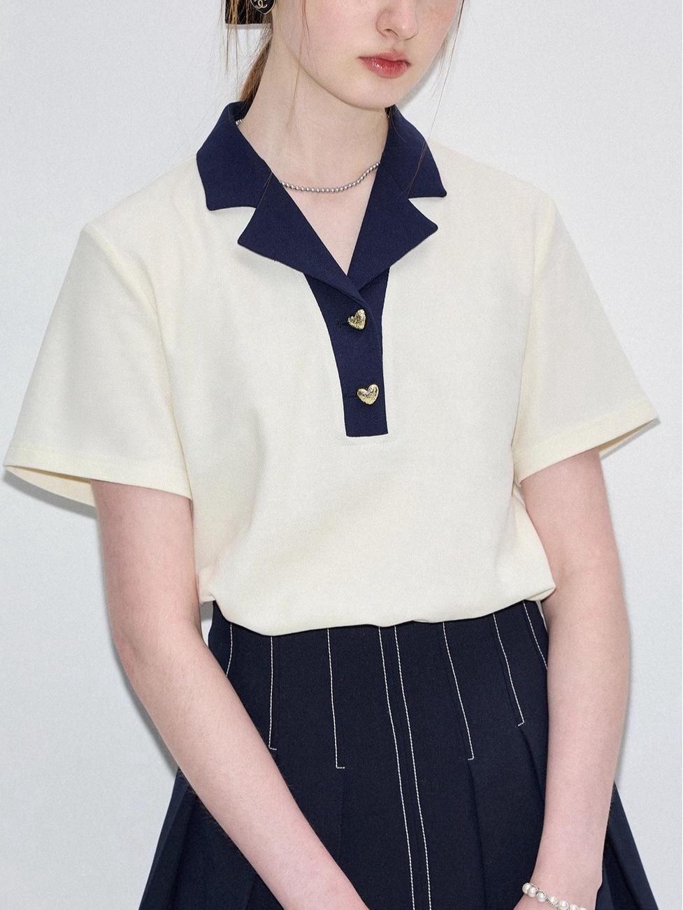 

Женская футболка-поло Vega 2025 Retro с короткими рукавами и контрастным принтом Medium слоновая кость