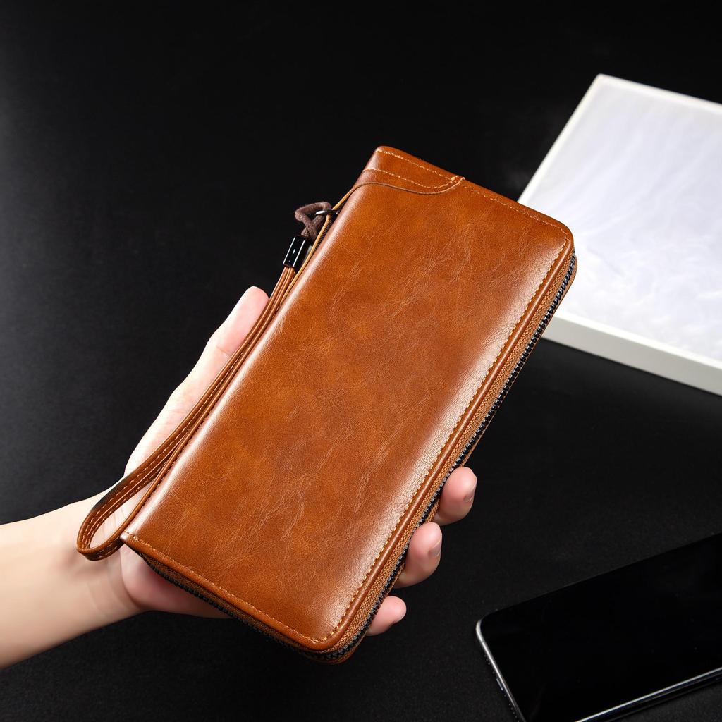 Men's Long Zipper Wallet High Quality Pu Leather Wallet Large Capacity Handbag Men RFID Blocking Business Clutch Bag Credit Card Holder Purse