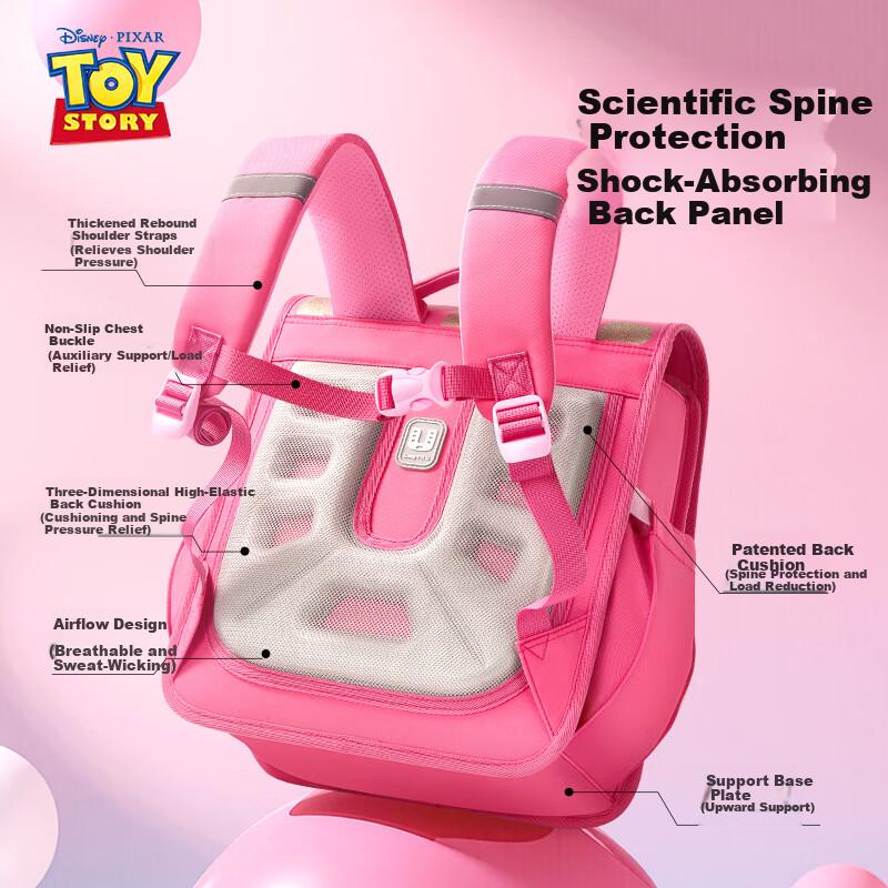 Disney Primary School Backpack for Grades 1-3, Ergonomic Multi-Layer Large Capacity Waterproof Strawberry