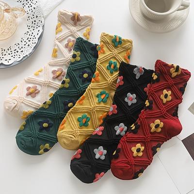 1 Paar Retro-Socken, florale geometrische 3D-strukturierte Socken, Damenstrümpfe und Strumpfwaren