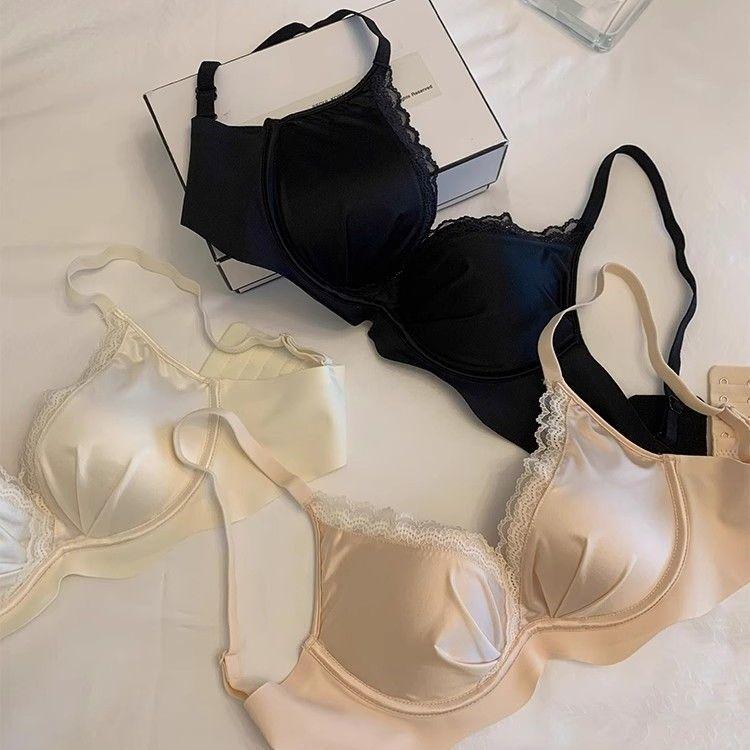 New Sexy Soft Support Lace Collar Satin Skin-friendly Underwear Women's Small Breasts Gather and Show Large, Comfortable Bra Without Steel Ring
