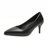 New Comfortable Leather Women Black White Wedding Shoes Bride Low Med Thin High Heels Office Work Pumps for Woman