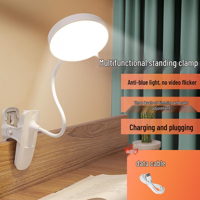 USB Rechargeable LED Clip-On Desk Lamp for Eye Protection, Ideal for Students and Bedside Use