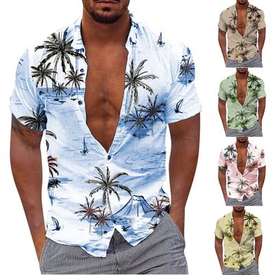 (Qunide) Men's Hawaiian Shirt Fun Short Sleeve Button Up Shirt Tropical Holiday Beach Shirt