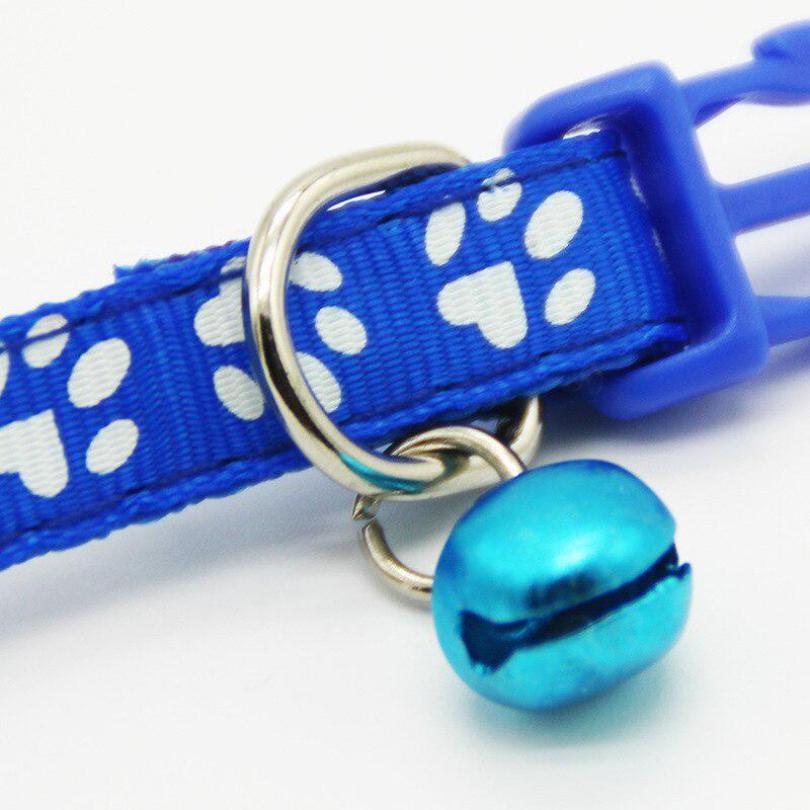 Easy Wear Adjustable Nylon Cat Dog Footprint Safety Necklace Collar With Bell Puppy Pet Chain