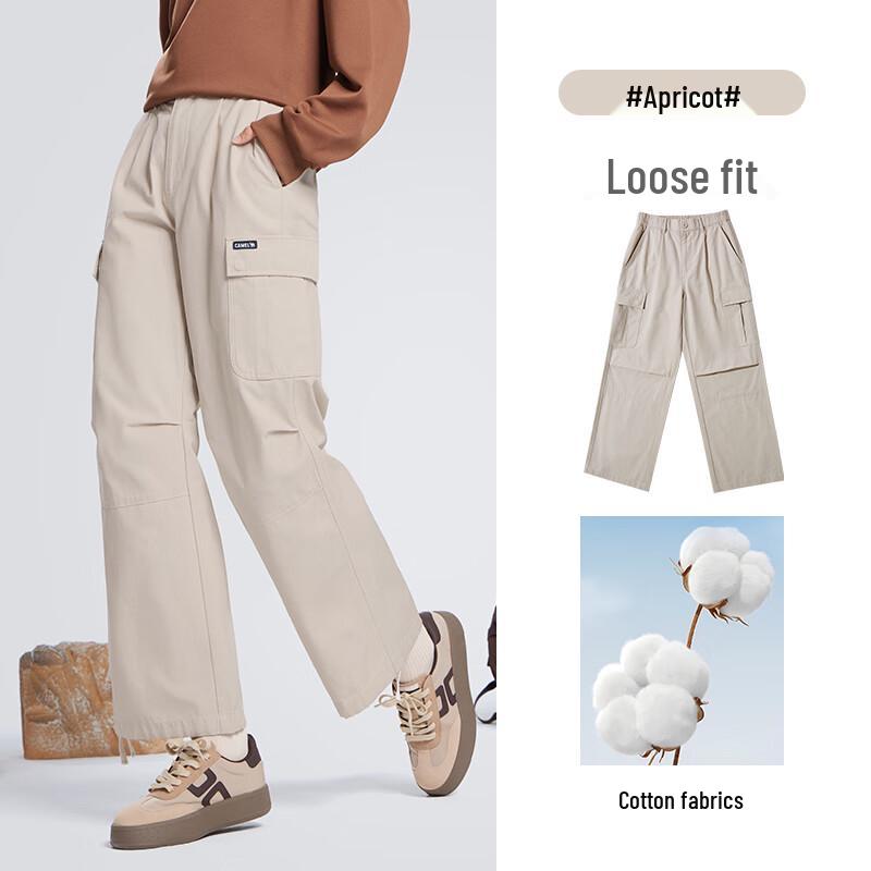 Camel Women's Casual Cotton Straight-Leg Cuffed Cargo Pants