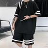 Men's Summer Waffle Knit Casual Two-Piece Set - Short Sleeve T-Shirt & Hong Kong Style Shorts