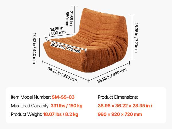 SucceBuy Bean Bag Chair L-Shaped BeanBag Chair with Soft Armrests & Storage Pocket 25D Memory Foam Filled for Bedroom Playroom