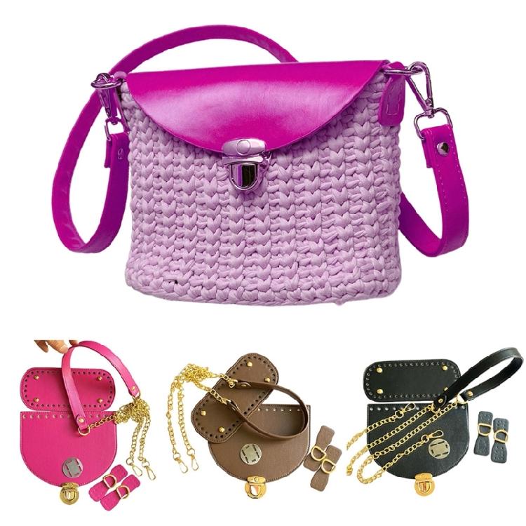 Leather Bag Making Kits DIY Leather Bag Knitting Set Shoulder Strap Top Zipper Lock for Crochet Handbag Shoulder Bags