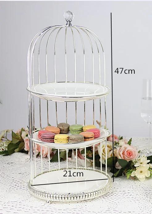 Birdcage Cake Stand Two Floors Three Floors Ceramic Plate Golden Silver Metal Snack Rack Dessert Cake Pastry Tray Display Stand