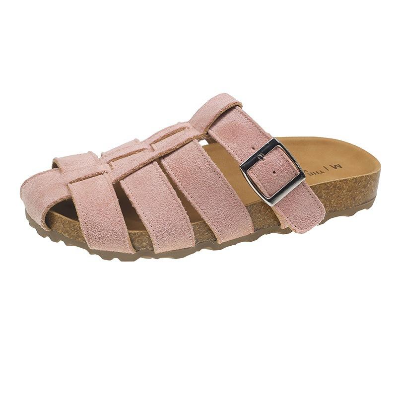 

Retro fashion thick-bottomed casual cool slippers women s outer wear 2025 summer new round head solid color cool slippers 40 розовый