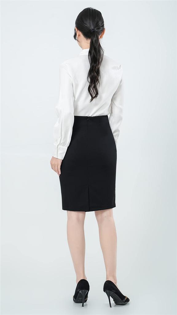 Syvent Black Office Plus Office Tight Suit Solid Business Pencil Skirt with Slit Women's Skirt, Size, Skirt, Skirt, Color,
