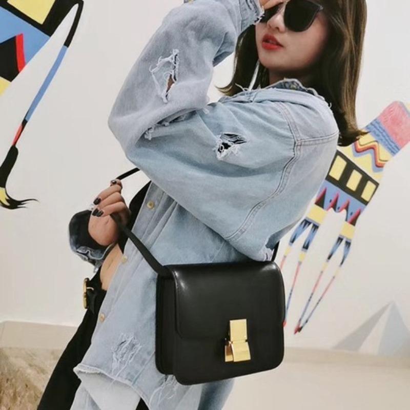 Leather spring and summer new bag women's messenger bag women's box small square bag, women's bag small shoulder tofu bag
