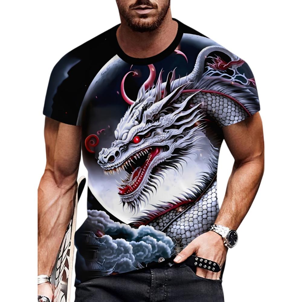 Men's Fashion T-Shirt Summer Hot Item Cool and Stylish 3D Printed with Dragon Pattern Street Trend Daily Casual Sports Style
