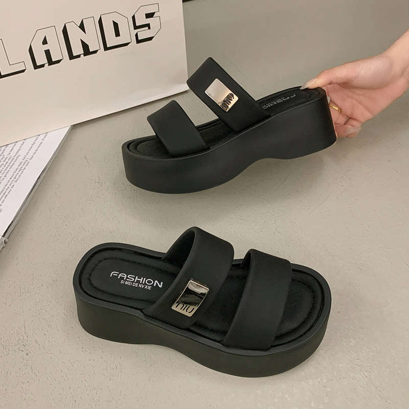 French Heightened Platform Slippers Women's Summer Outer Wear Fashion and High Sense 2025 Super Hot New Models with Skirt Wedges