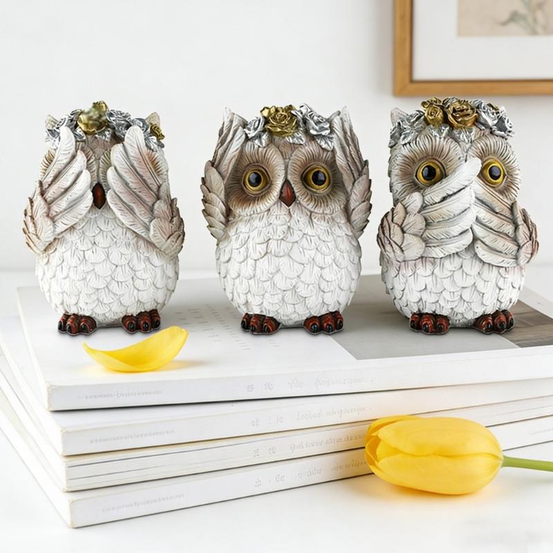 1Pc No See No Evils Hear No Evil Speak Owl Figurines Resin Owl Statues Home Decors Collectibles Animal Sculptures