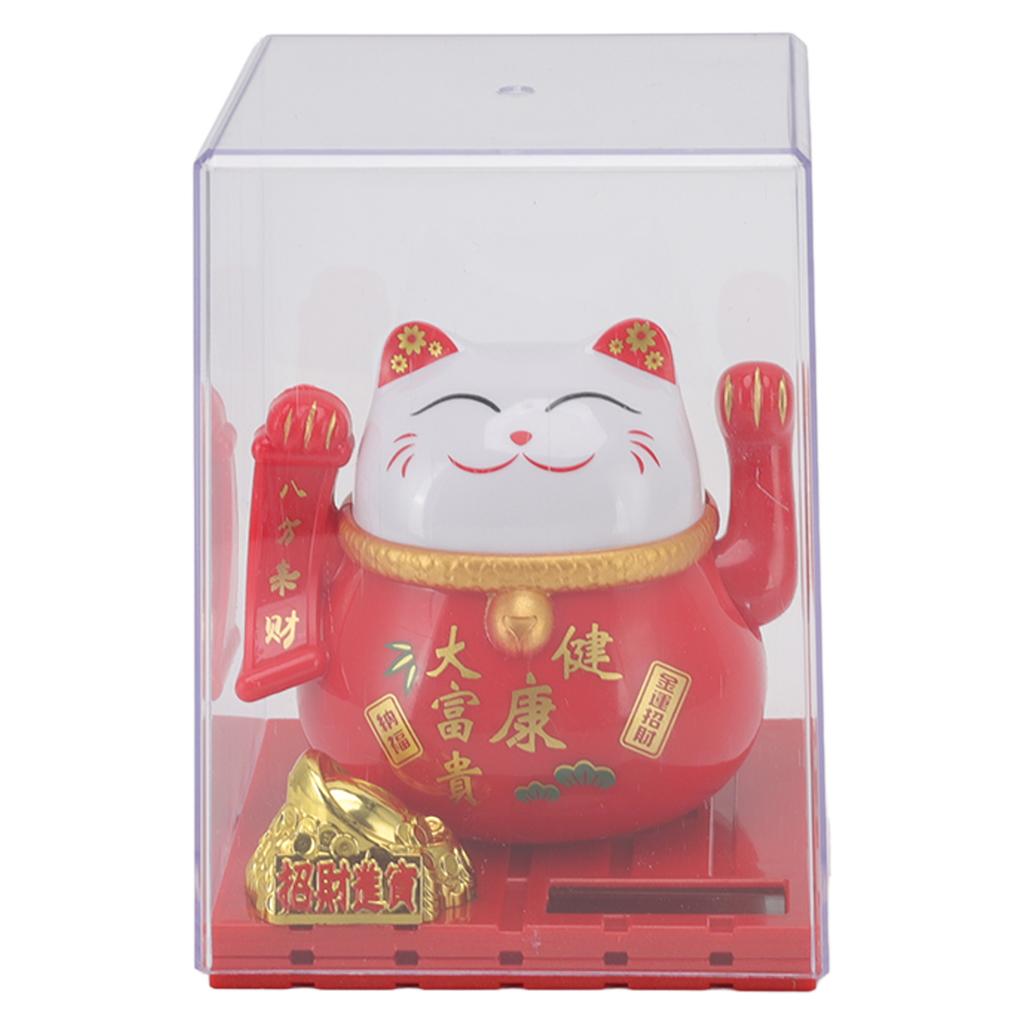Solar Powered Waving Red Fat Cat Good Luck Wealth Welcoming Lucky Fortune Cat Home Room Office
