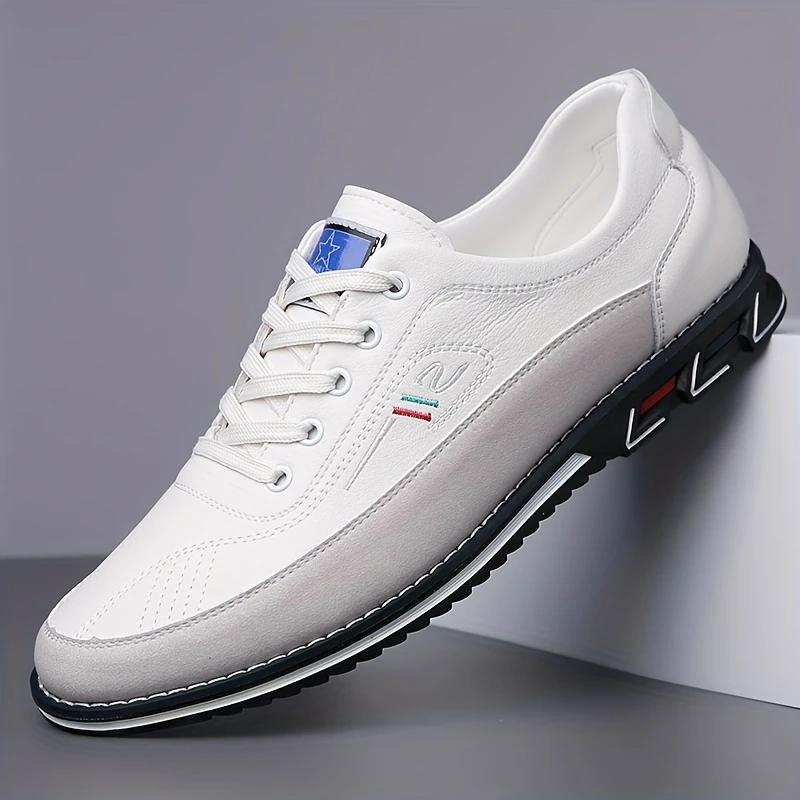 

Большие размеры Мужская модная обувь контрастного цвета в деловом стиле, удобные нескользящие туфли на шнуровке с резиновой подошвой, мужская обувь 42 белый