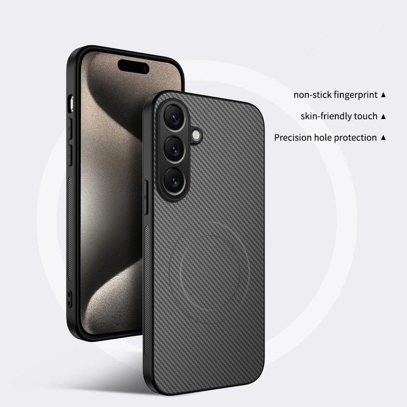 

Чехол для телефона из искусственной кожи с рисунком из углеродного волокна для Samsung A36 A56 A55 A26 A06 A16 M33 со встроенным железным листом и жесткой задней крышкой Samsung A56 5G серый