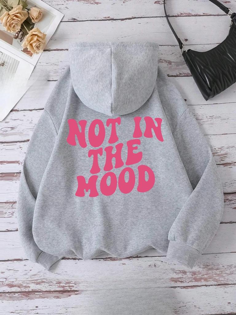 Plus Size Not in The Mood Letter Hoody Trendy Autumn Sweatshirt Autumn Winter Hoodie Hooded Simple Casual Women Print Sportswear