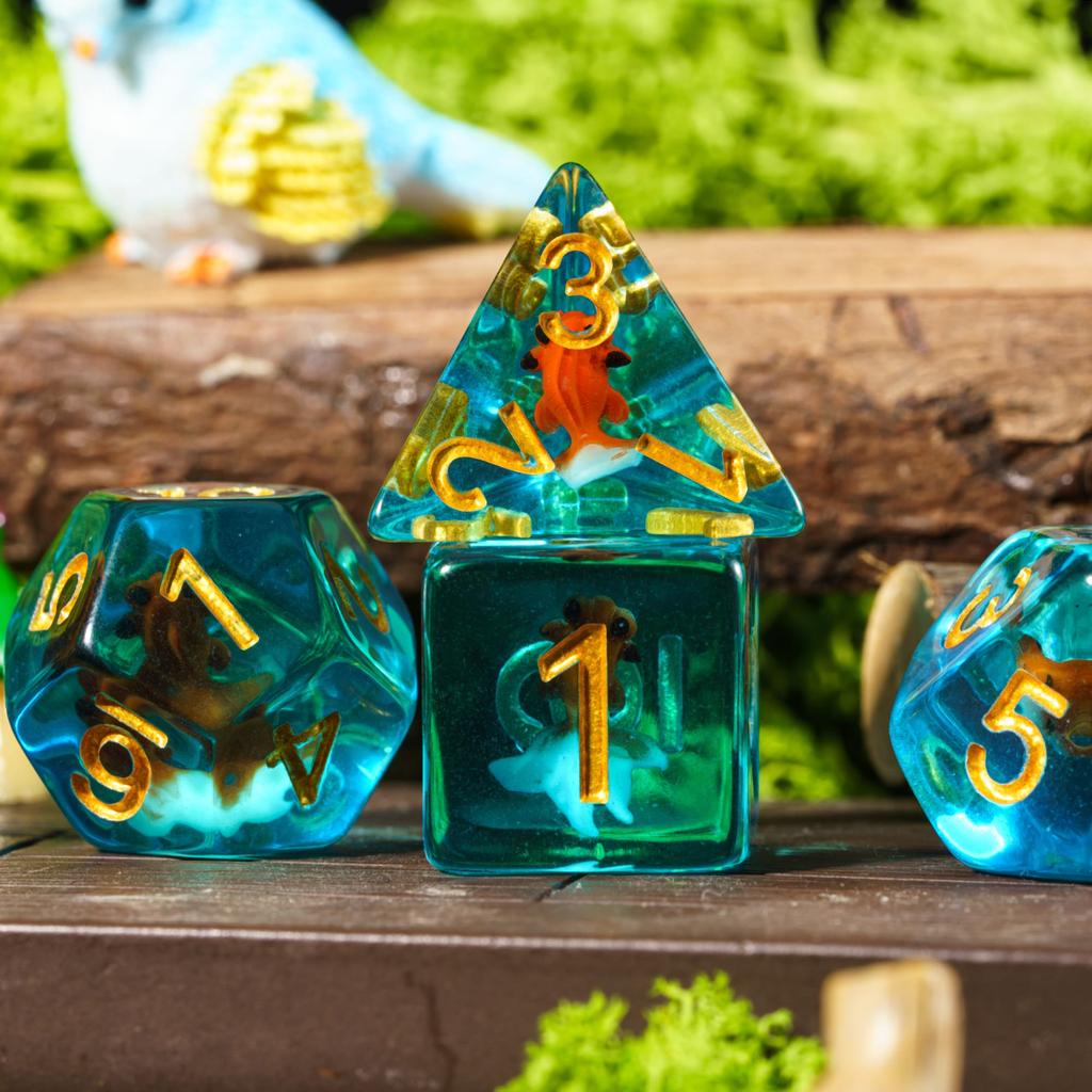 Cusdie Dadi Animali DnD Carini Resina 7 Pezzi Vari D4 D6 D8 D10 D% D12 D20 Set di Dadi Poliedrici per Giochi di Ruolo D&D Giochi da Tavolo