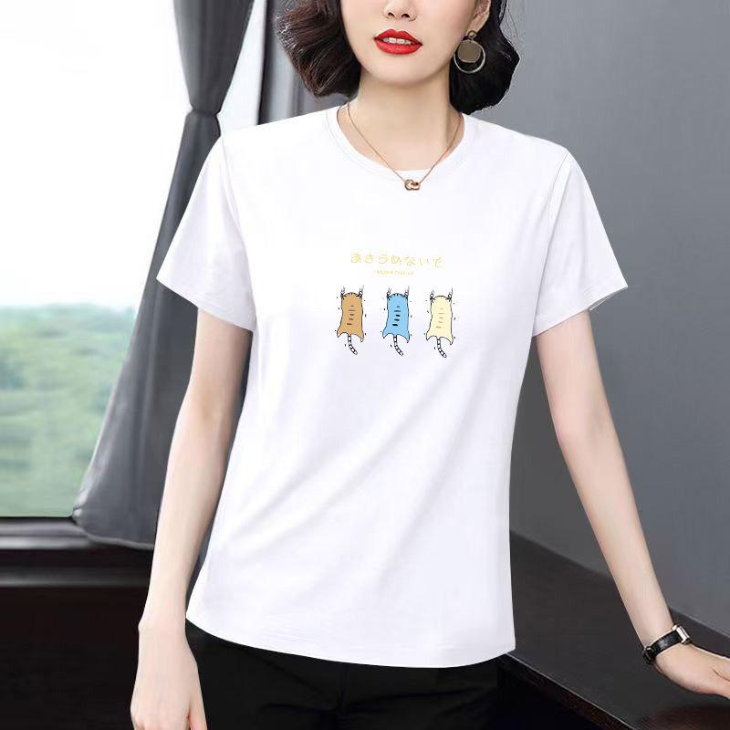 New Style Plus Size Round Neck Short Sleeve Summer T-Shirt: Flattering, Loose, Versatile for Middle-Aged Women