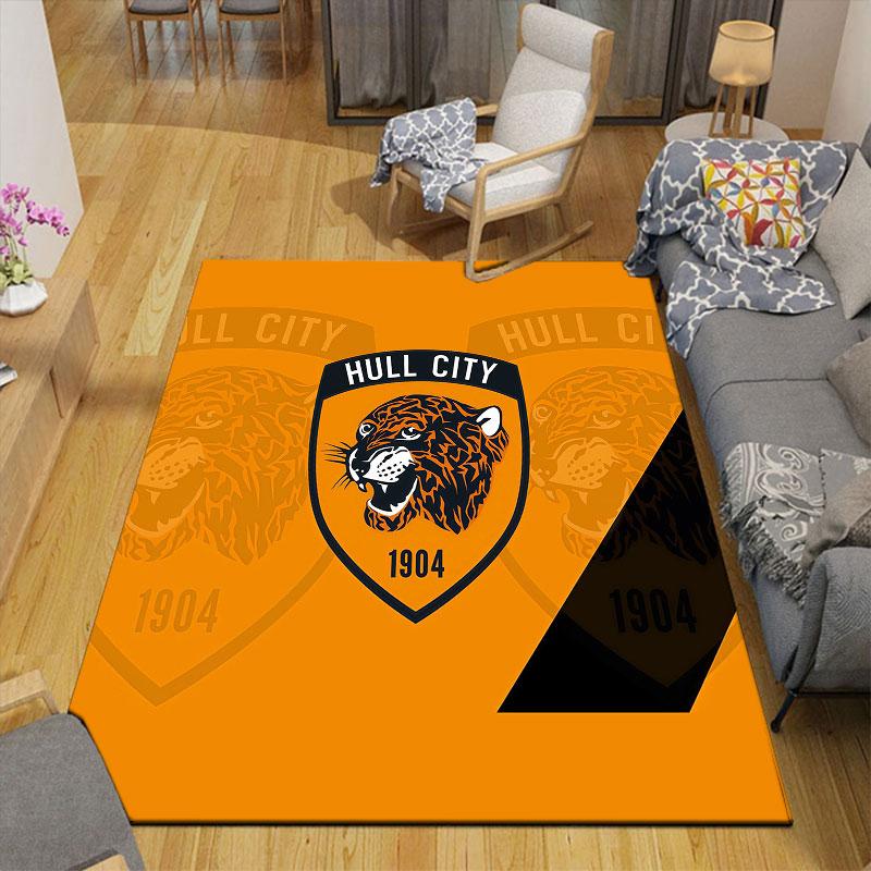 Hull City AFC Flannel Printed Carpet, Home Sofa Decoration for Living Room & Bedroom, Non‑Slip Play Flannel Floor Mat for Game Room