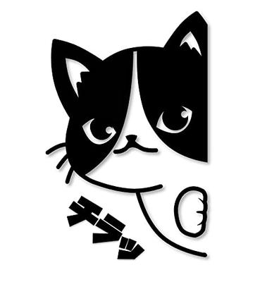 Autocollant Découpé Hyokkori Chat Décalcomanie Motif Abeille Fleur (Noir, chat seulement)