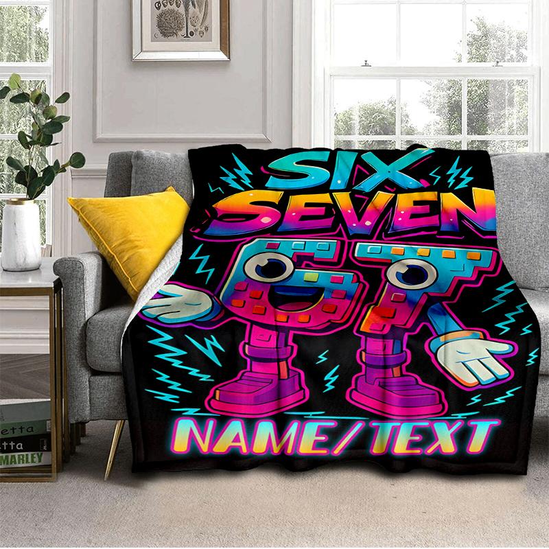 1PC Custom Name "Six Seven Retro Robot" Flannel Blanket Versatile,all-season Throw Suitable for the Living Room,bedroom,camping,travel,and Gift