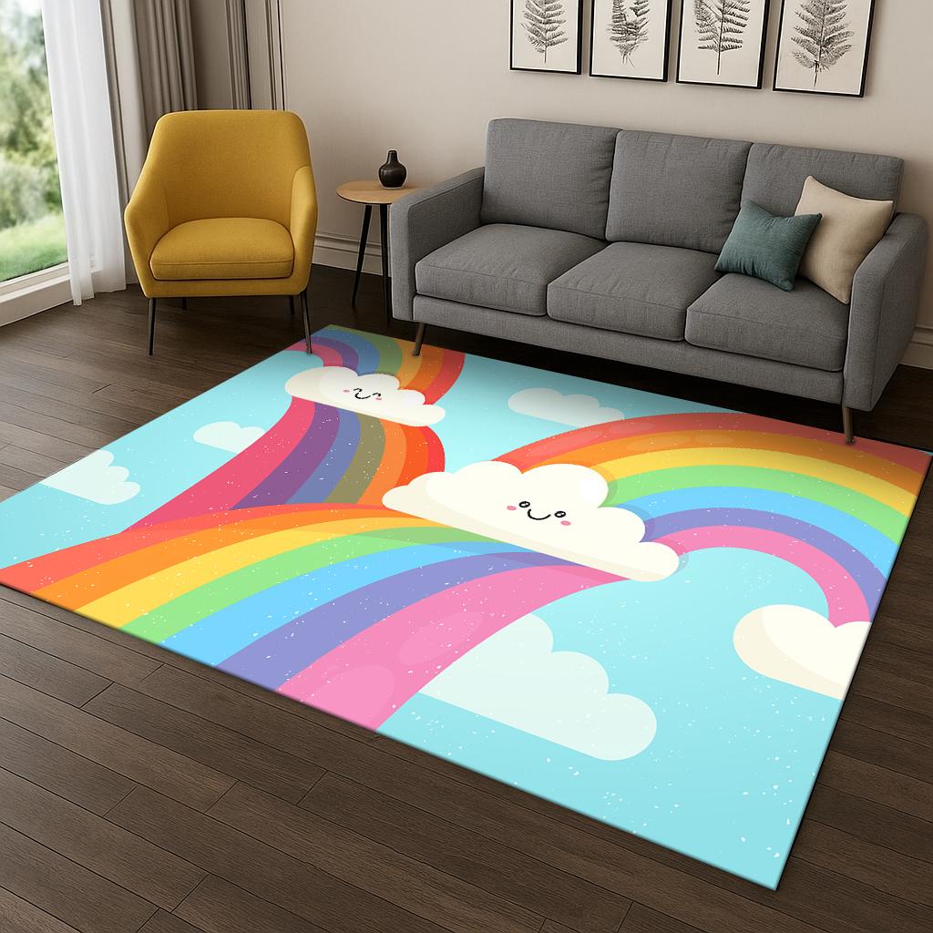 Colorful Rainbow Cartoon Carpet Rug for Home Playroom Bedroom Living Room Sofa Doormat Kitchen Decor,Kid Game Non-slip Floor Mat