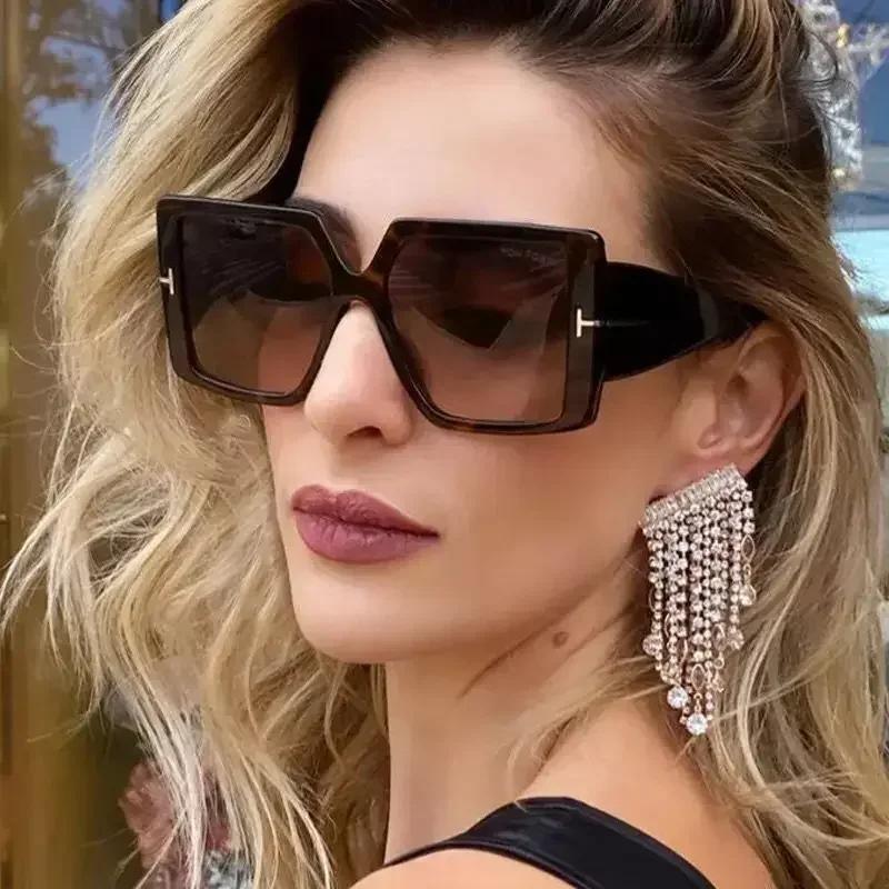 Classic Oversized Square Sunglasses Women New Fashion Black Leopard Sun Glasses Female Gradient Vintage Big Shades UV400