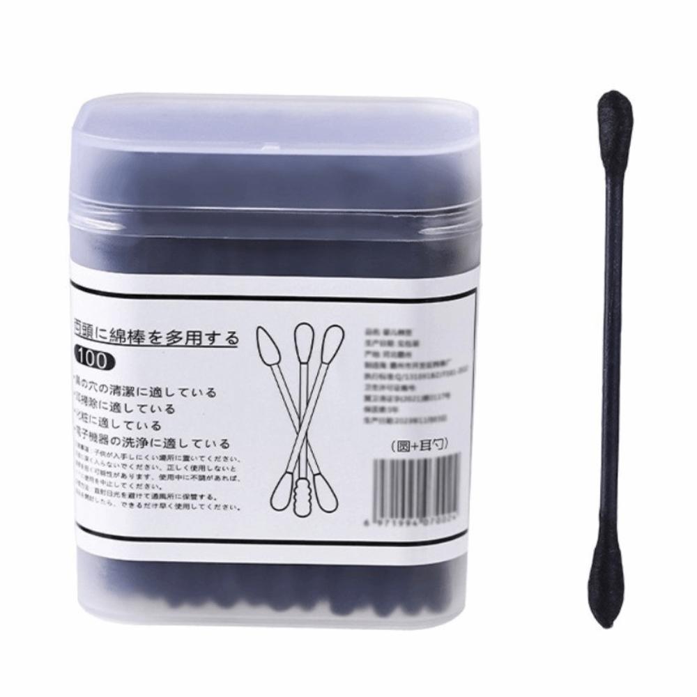 100Pcs New Black Disposable Cotton Swabs Spiral Shape Double-Headed Cleaning Cotton Bud Soft Makeup Cotton Swab Universal