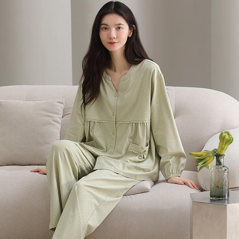Pajamas women's spring and autumn pure cotton long-sleeved autumn new floral cardigan large size women's clothing can be worn outside loungewear suit