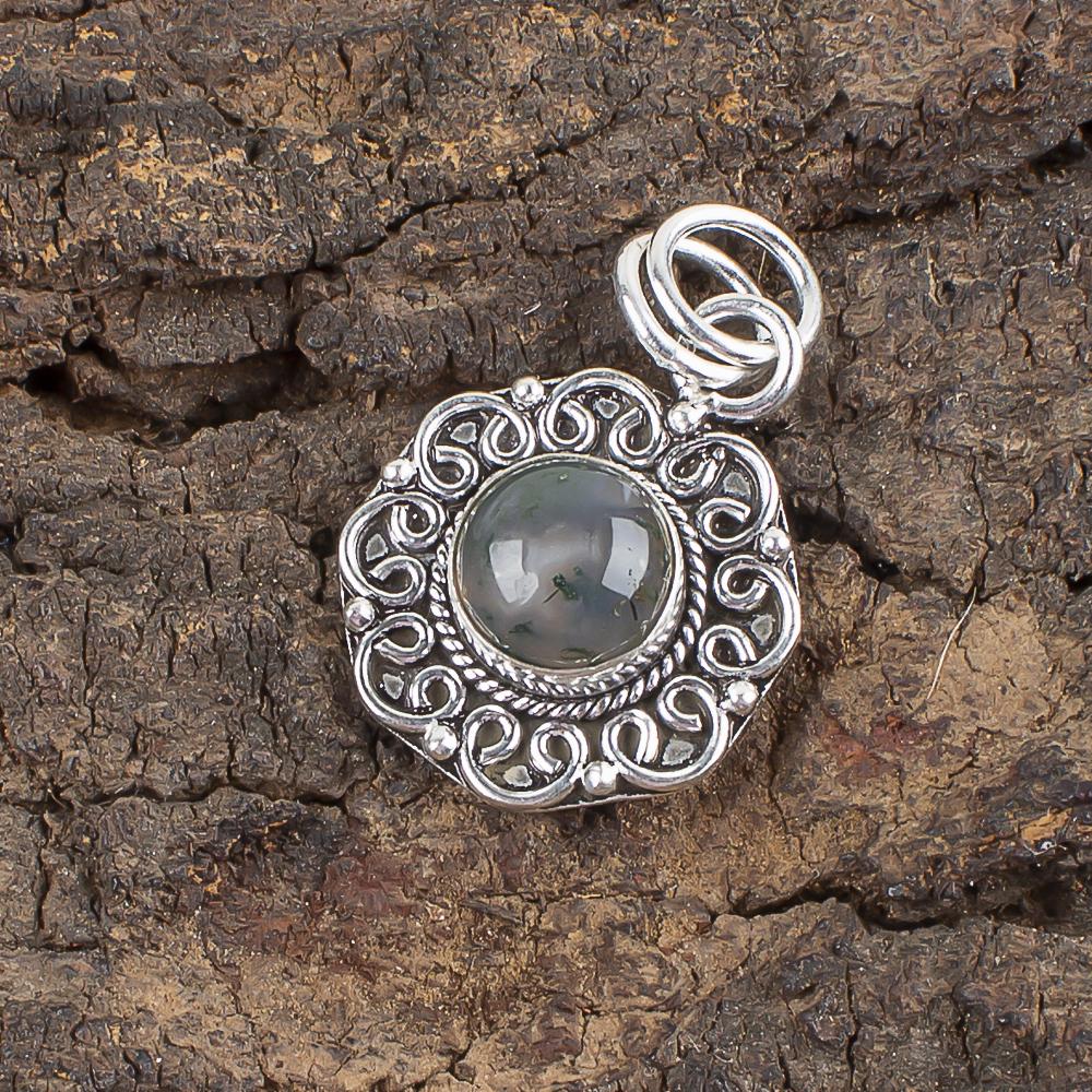 Ciondolo in agata muschiata, gioiello con pietre preziose, ciondolo in argento sterling massiccio 925, regalo per donna, ciondolo fatto a mano