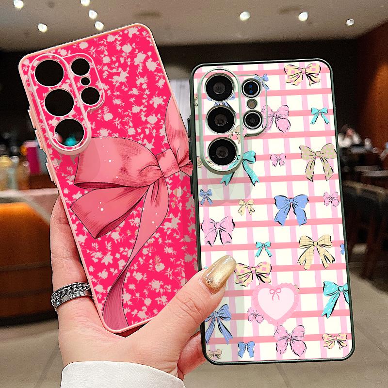 Cute Cartoon Bowknots Print Magnetic Case For Samsung S26 Ultra S25 Edge S24 FE S23 S22 Plus A54 A15 A35 A55 A16 A36 A56 A17 A37 A57 5G Matte Cover