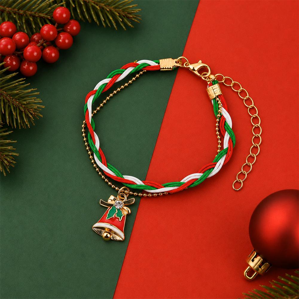 European and American Cartoon Christmas Woven Bracelet Christmas Alloy Pendant Beaded Gift Adjustable Jewelry