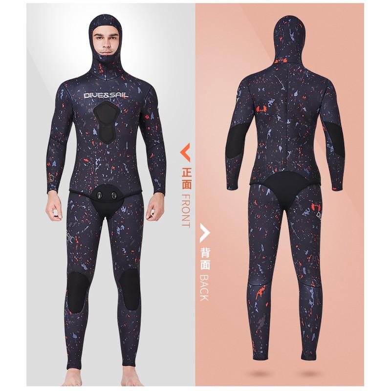 Mens Camo Hooded 3mm 5mm 7mm Neoprene Wetsuit Freediving Surfing Snorkeling Water Sports Thermal Protection