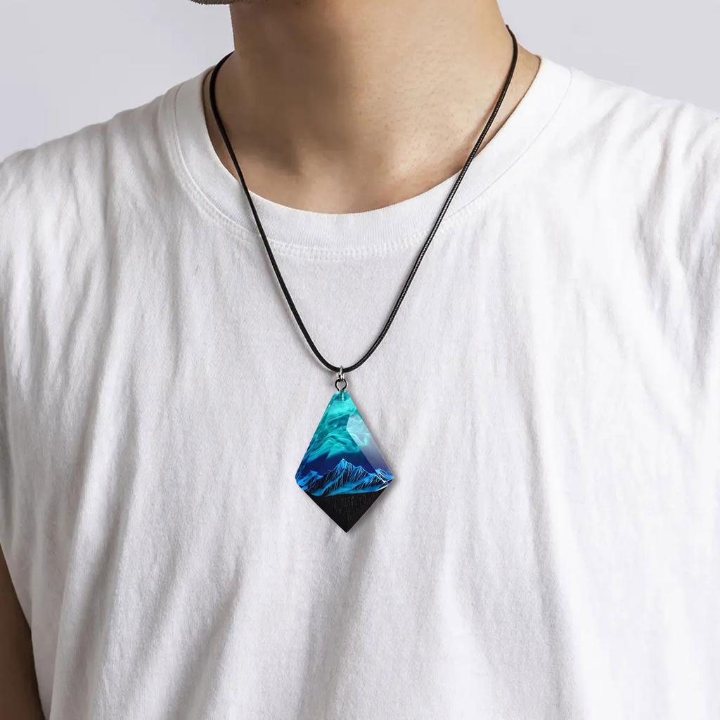 Handcrafted Necklace Adornment with Enchanting Landscape Inside Eye Catching Neckchain with Glow Snow Mountain Pendant