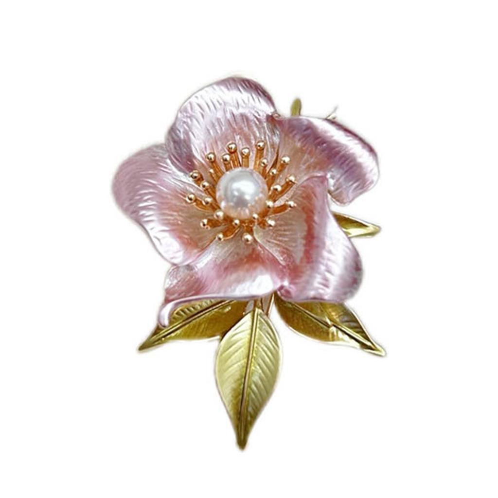 Camellias Flower Brooch with Elegant Faux Pearls Handmade Floral Lapel Pin Jewelry for Parties Weddings and Banquets