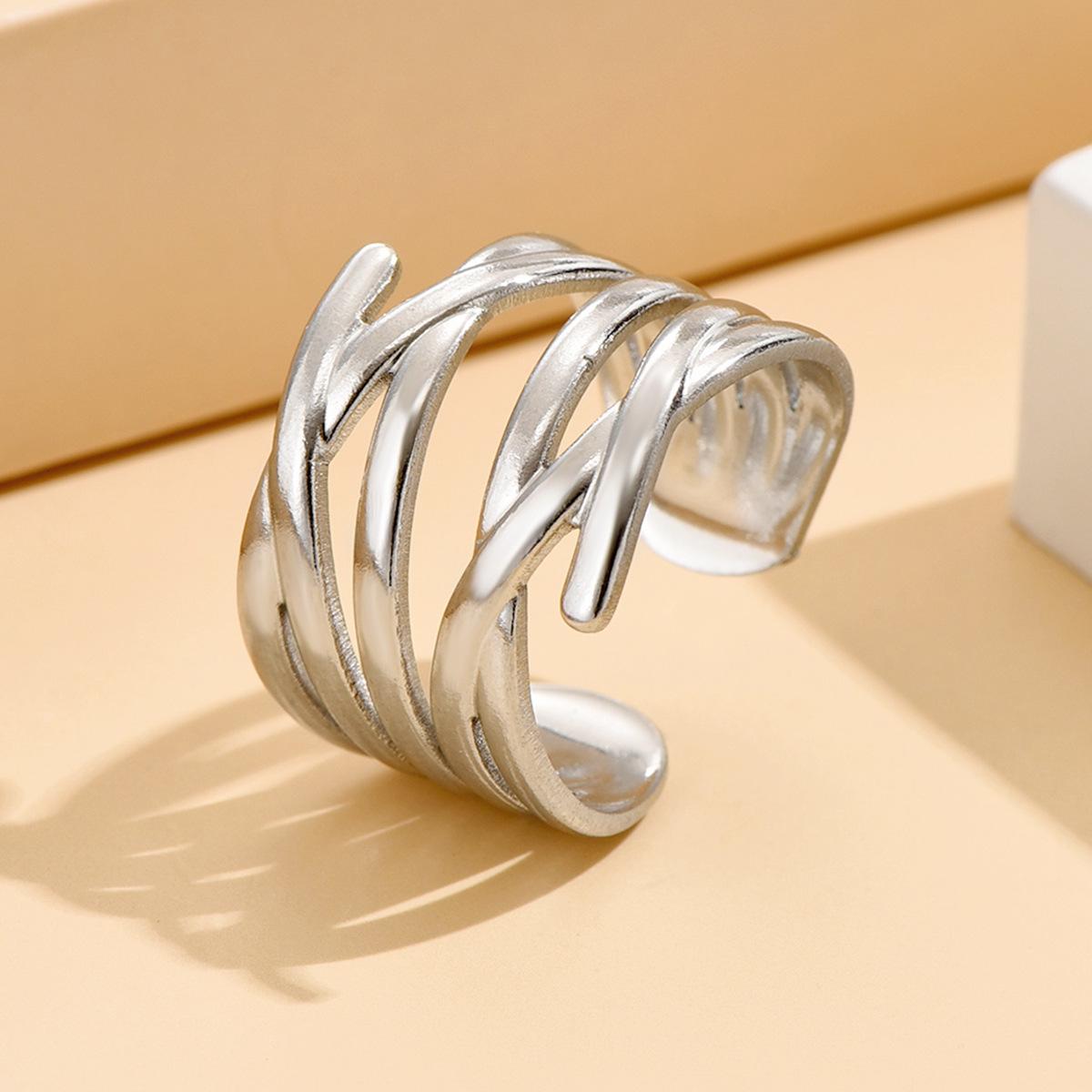 Luxurious Geometric Stackable Open Stainless Steel Women s Ring - Durable Titanium Steel Jewelry