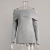 2025 Autumn Winter Women's Sweater Long Sleeve Knitted Crop Top Off Shoulder Sexy Slim Fit Basic Pullover