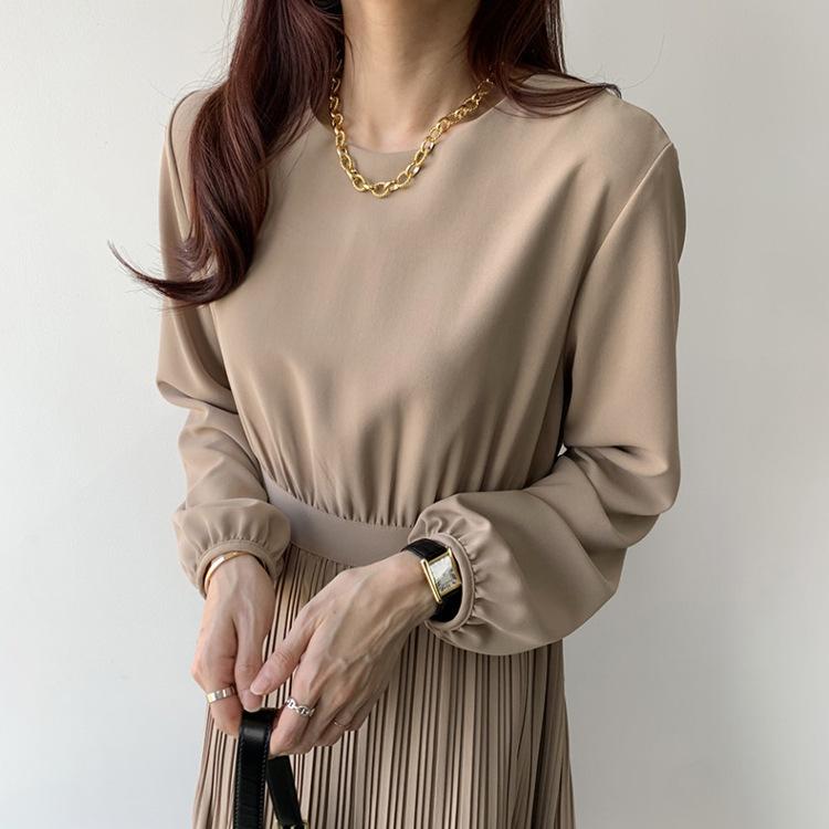 Early Autumn Elegant Lady High Waist Pleated Long Maxi Comfortable Dress Lightweight High Recognition Elegant with Flattering Chic Dress