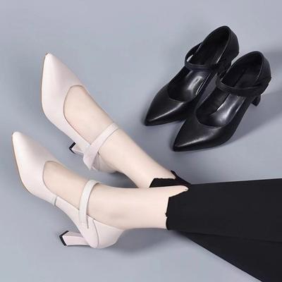 Shallow Mouth Versatile Single Shoes Women's Soft Leather Shoes Work Professional Work Shoes Spring and Autumn New Pointed Thick Heel High Heels