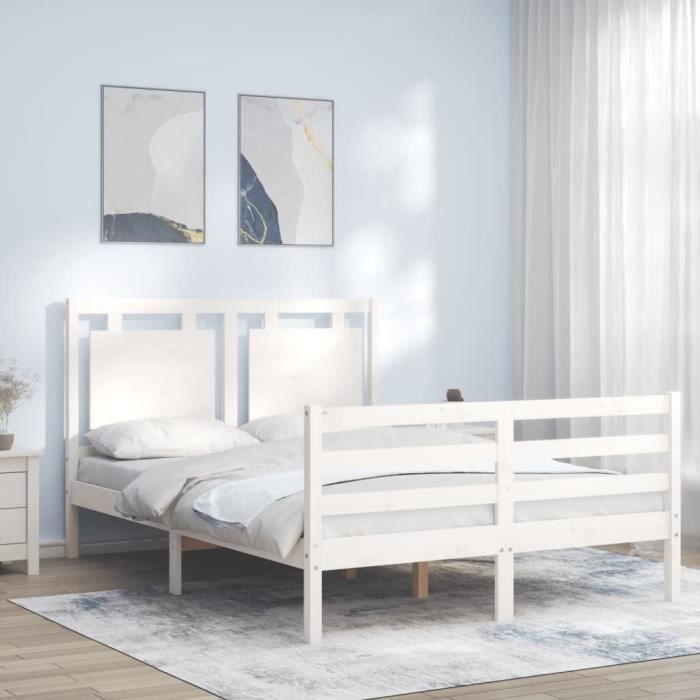 VidaXL Bed Frame with Headboard White 140x200 Cm Solid Wood 3194052