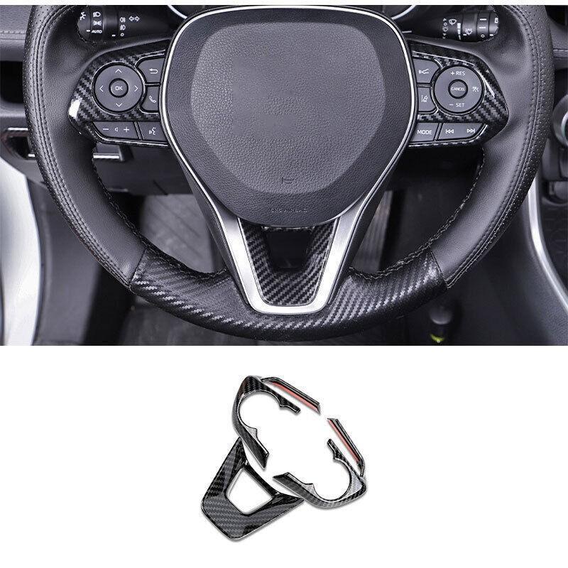 For Toyota RAV4 2019-2025 Carbon Fiber Steering Wheel Control Button Cover 3PCS
